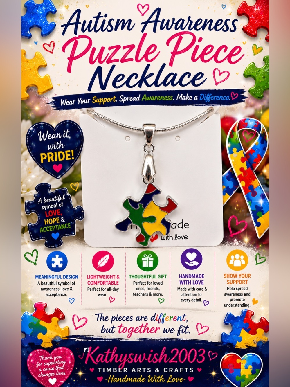 Autism Awareness Puzzle Piece Necklace
